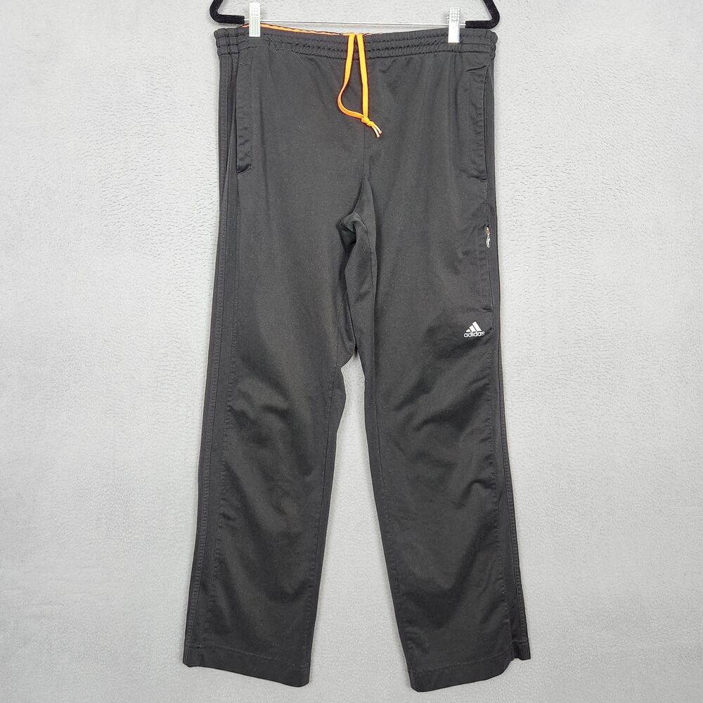 Adidas Track Pants Mens Large Black Woven Elastic Waist Zip Pocket Athletic